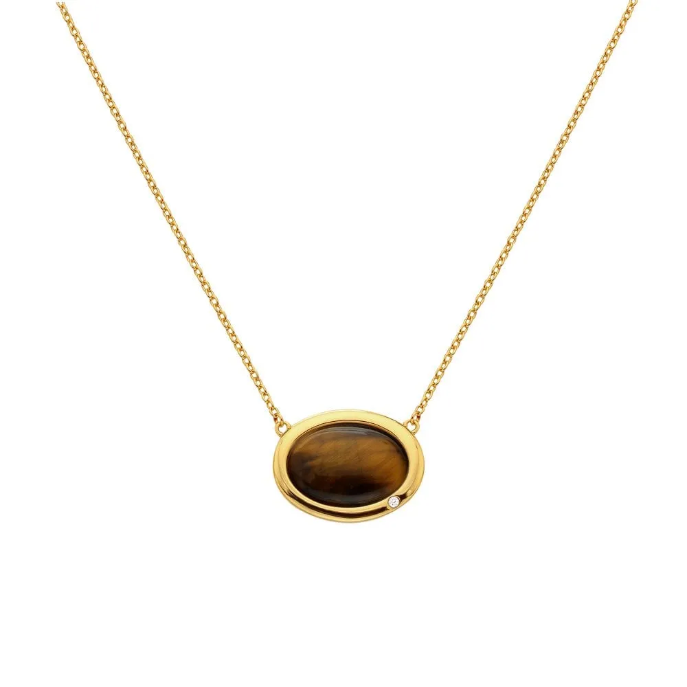 Hot Diamonds Jewellery Hot Diamonds Gold Plated Sterling Silver Tigers Eye Oval Necklace