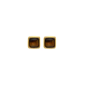 Hot Diamonds Jewellery Hot Diamonds Gold Plated Sterling Silver Tigers Eye Square Stud Earrings