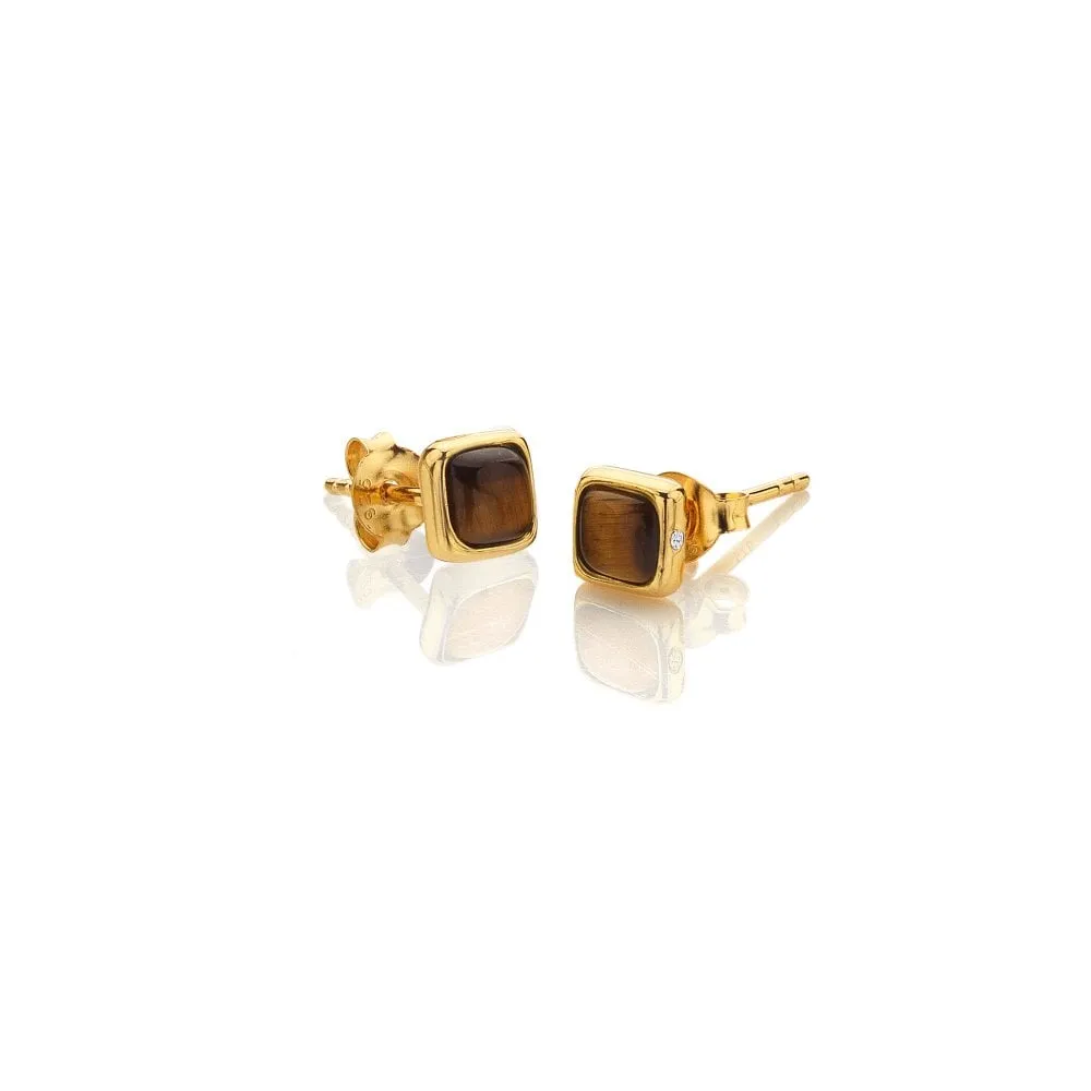 Hot Diamonds Jewellery Hot Diamonds Gold Plated Sterling Silver Tigers Eye Square Stud Earrings