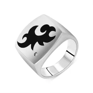 Hot Diamonds Jewellery Hot Diamonds Sterling Silver Large Flat Top Black Swirl Ring D