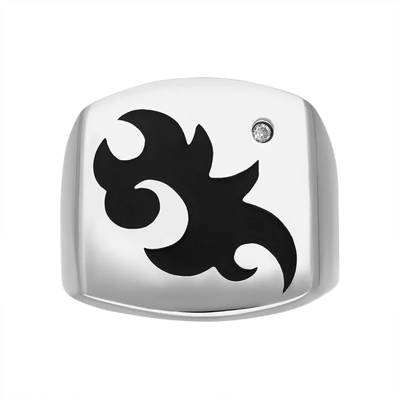 Hot Diamonds Jewellery Hot Diamonds Sterling Silver Large Flat Top Black Swirl Ring D