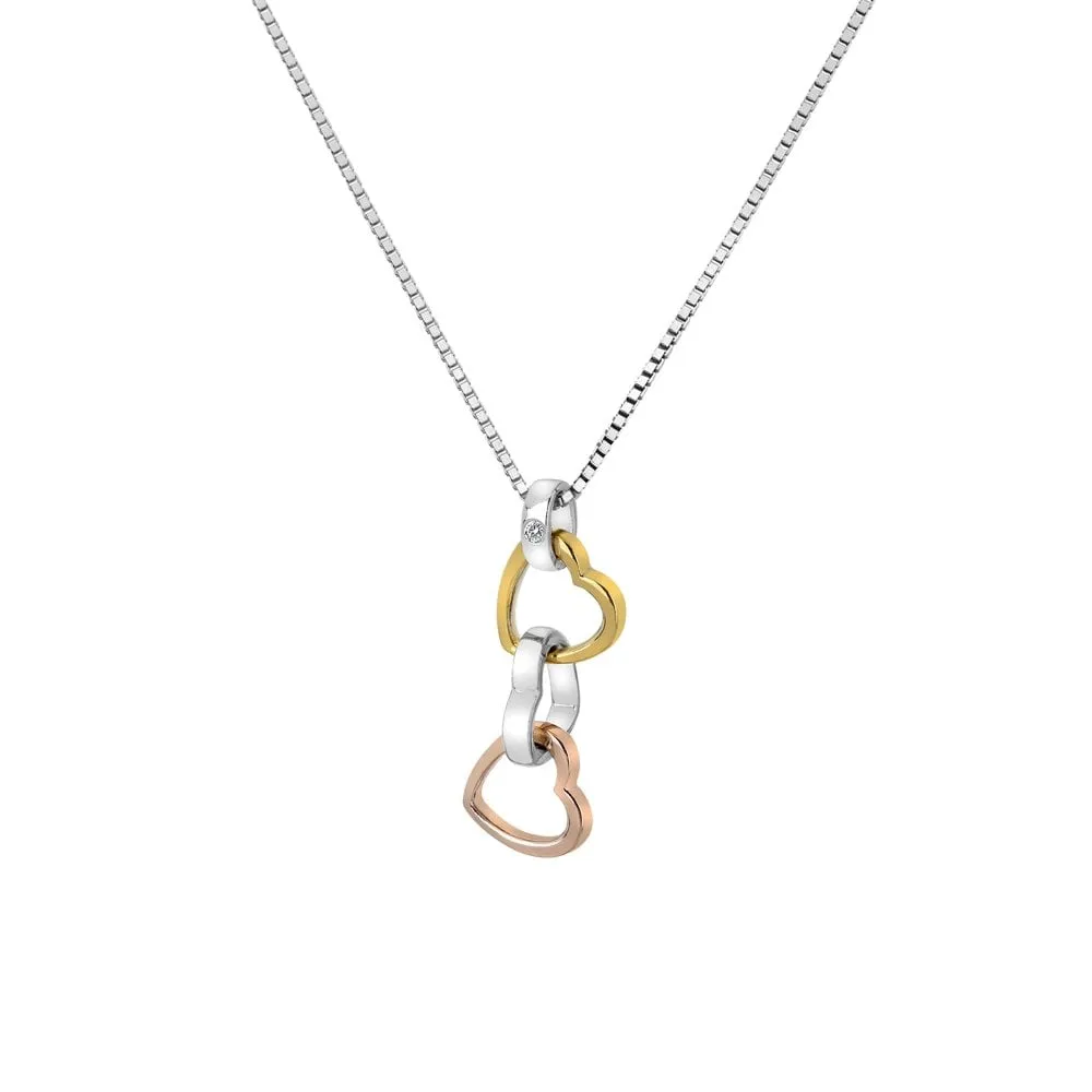 Hot Diamonds Jewellery Hot Diamonds Trio Sterling Silver Gold Plated Accents Triple Heart Necklace
