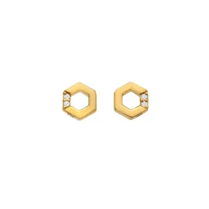 Hot Diamonds Jewellery Hot Diamonds x Jac Jossa Gold Plated Sterling Silver Hexagon White Topaz Stud Earrings