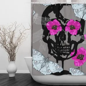 Hot Pink Poppy Skull Shower Curtains and Optional Bath Mats Lighting,Lamps Fixtures