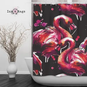 Hot Pink Watercolor Flamingo Shower Curtains and Optional Bath Mats Lighting,Lamps Fixtures