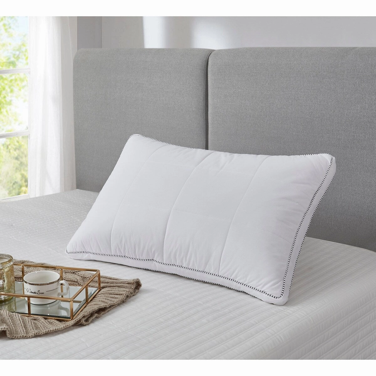 Hotel Grand Quilted White Goose Feather And Down Compartment Pillow (Set of 2)