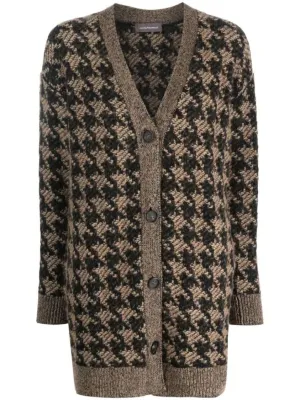 Houndstooth-Pattern Knitwear Cardigan