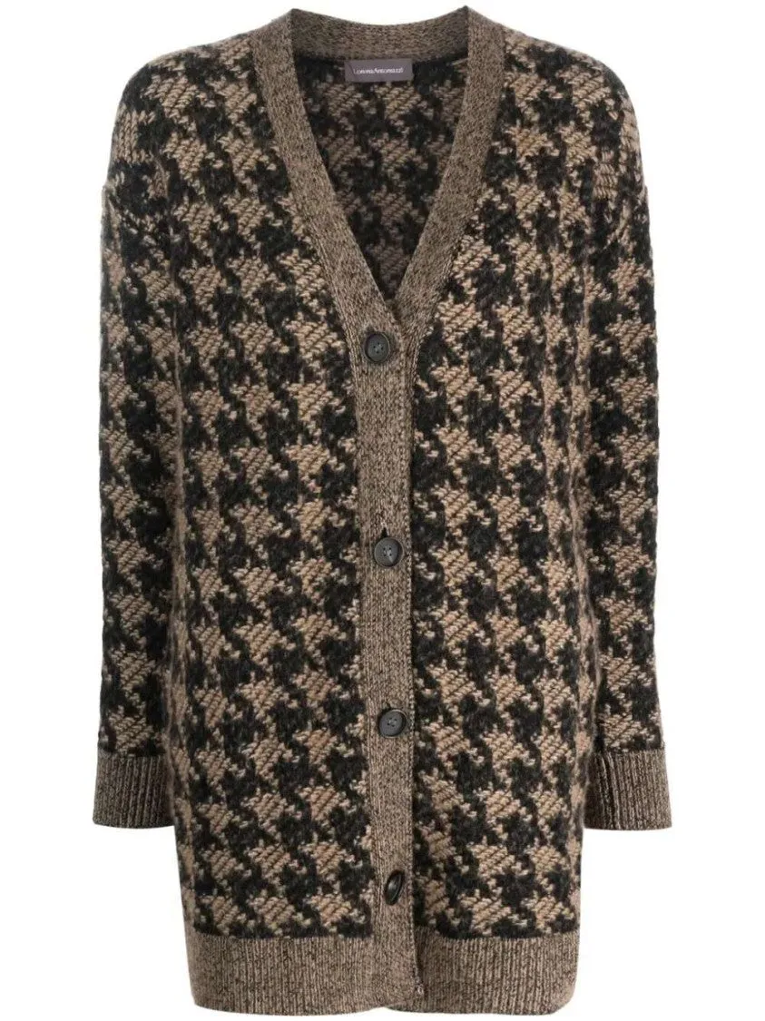 Houndstooth-Pattern Knitwear Cardigan
