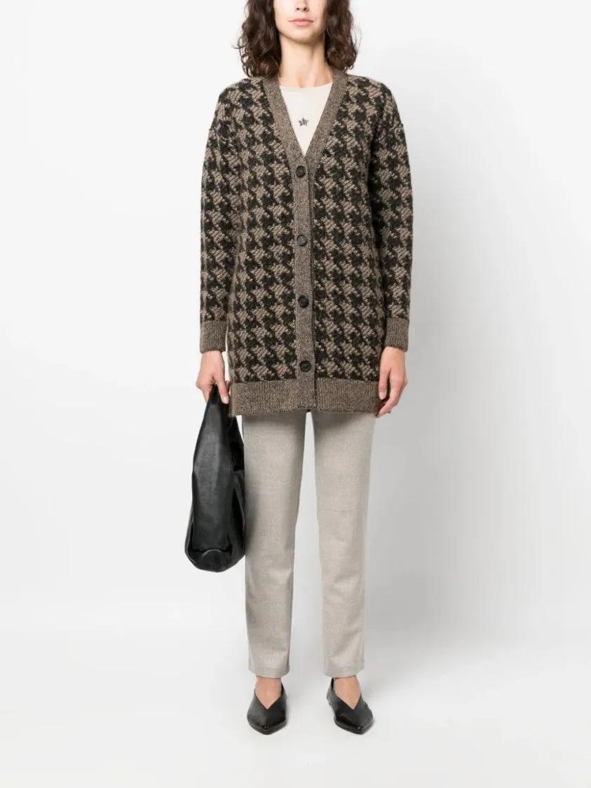 Houndstooth-Pattern Knitwear Cardigan