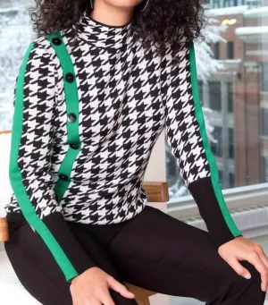 Houndstooth Sweater In Black, White And Green