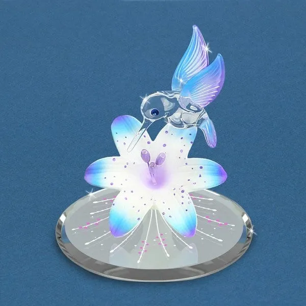 Hummingbird on Blue Lily with Blue Crystals Glass Figurine Decorative Mirror,Home Decor Mirror