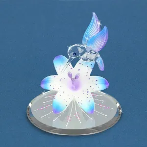 Hummingbird on Blue Lily with Blue Crystals Glass Figurine Decorative Mirror,Home Decor Mirror