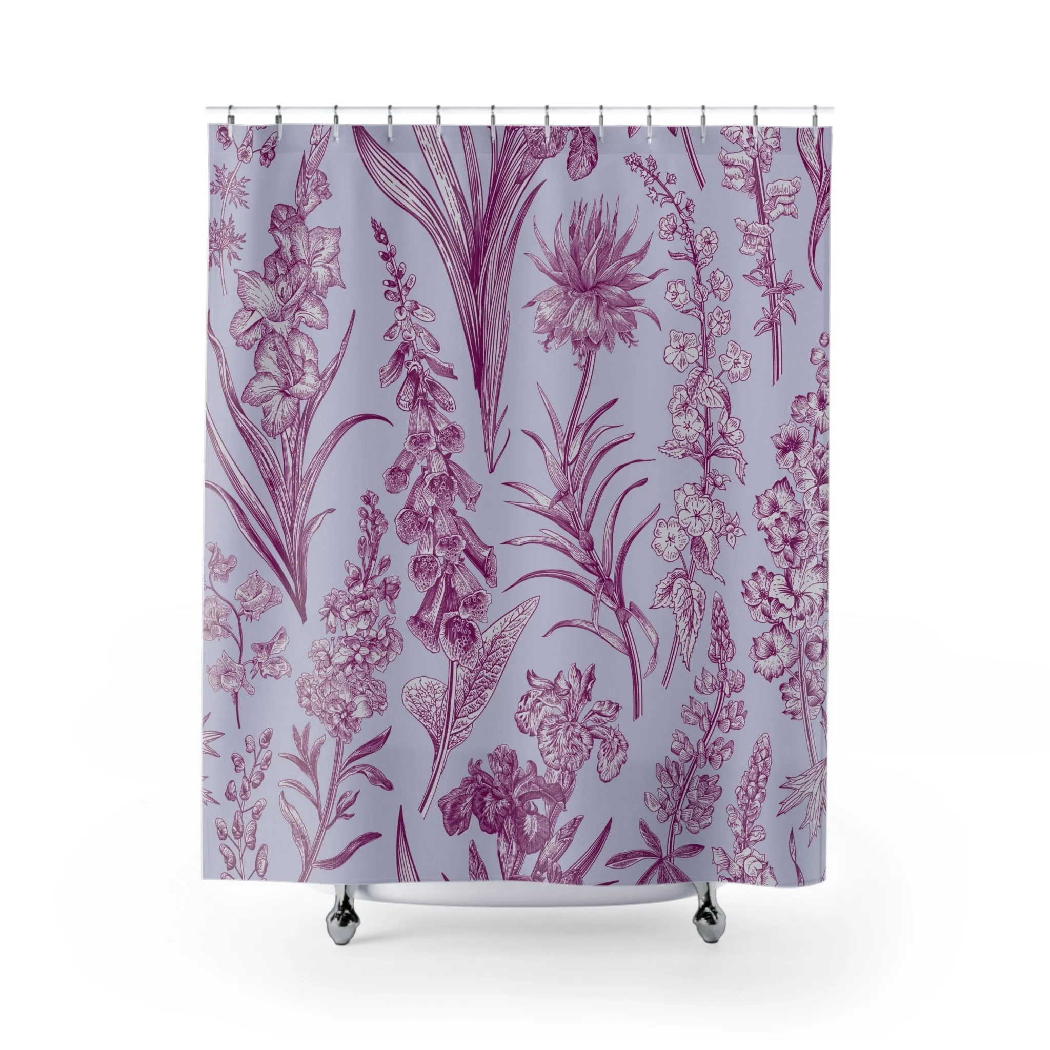 Hygge Boho Shower Curtain | Sky Blue, Lilac Purple Plants Lighting,Home Lighting