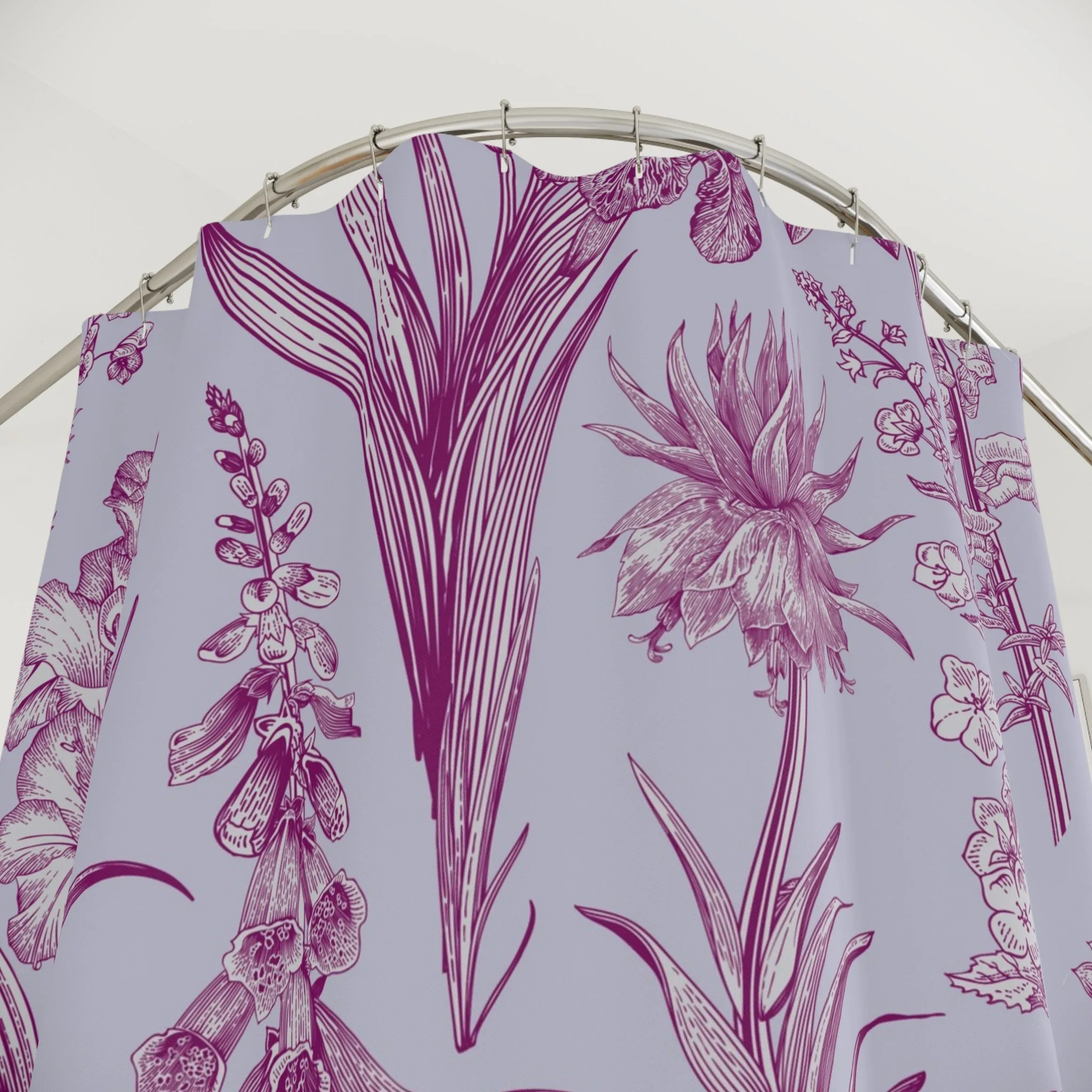 Hygge Boho Shower Curtain | Sky Blue, Lilac Purple Plants