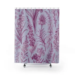 Hygge Boho Shower Curtain | Sky Blue, Lilac Purple Plants Lighting,Home Lighting
