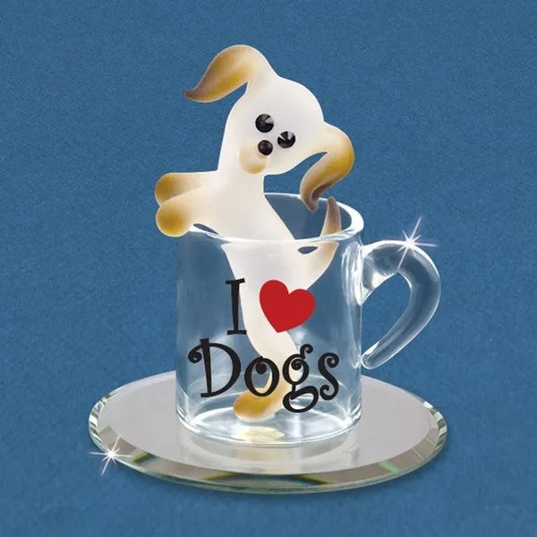 I Love Dogs Frosted Puppy in a Cup with Black Crystals Glass Figurine Decorative Mirror,Home Decor Mirror