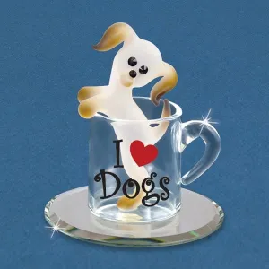 I Love Dogs Frosted Puppy in a Cup with Black Crystals Glass Figurine Decorative Mirror,Home Decor Mirror