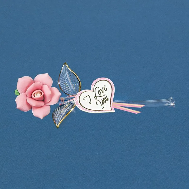 I Love You Pink Rose On Stem Glass Figurine Decorative Mirror,Home Decor Mirror