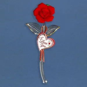 I Love You Red Rose On Stem Glass Figurine Decorative Mirror,Home Decor Mirror