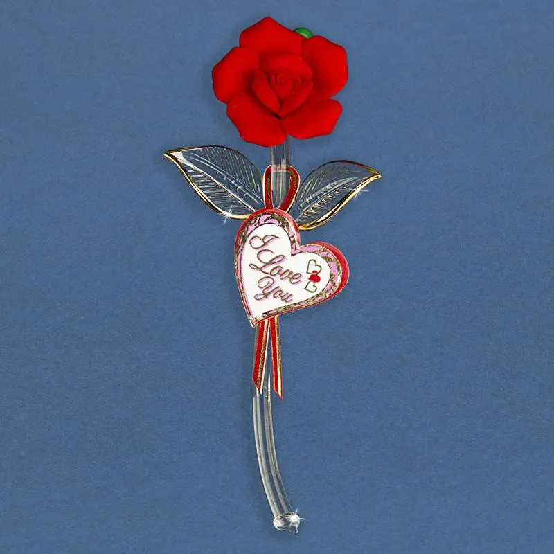 I Love You Red Rose On Stem Glass Figurine Decorative Mirror,Home Decor Mirror