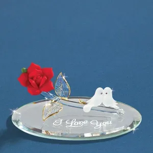I Love You Red Rose with Frosted White Doves Glass Figurine Decorative Mirror,Home Decor Mirror