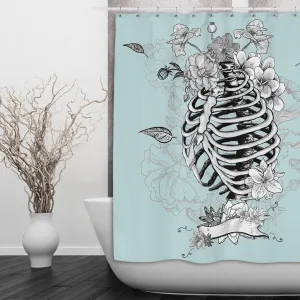 Ice Blue Torso Skeleton and Flower Shower Curtains and Optional Bath Mats Lighting,Lamps Fixtures