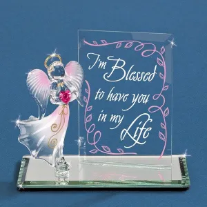 I'm Blessed to Have You in My Life with Angel and Pink Heart Crystal Glass Figurine Decorative Mirror,Home Decor Mirror