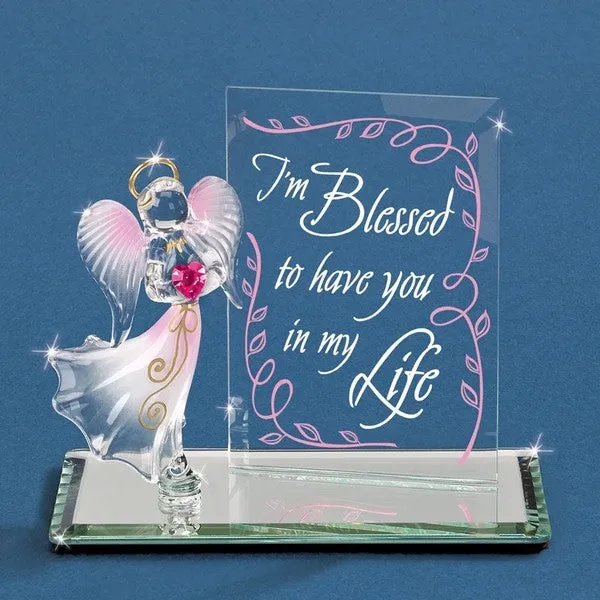 I'm Blessed to Have You in My Life with Angel and Pink Heart Crystal Glass Figurine Decorative Mirror,Home Decor Mirror