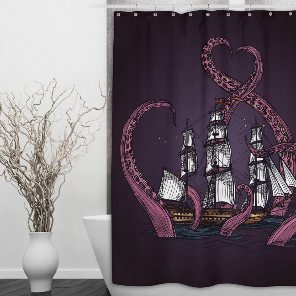 IN STOCK SAMPLE Purple Kraken - 70 x 90 XLong Shower Curtain Lighting,Lamps Fixtures