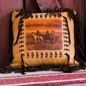 Indian Braves Council - Leather Throw Pillow storage cart, utility cart