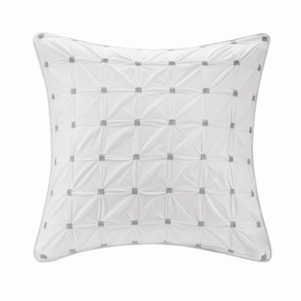 INK IVY Jane White Embroidered Tufted Cotton Percale 26 x 26-inch Euro Sham Hidden Zipper Closure pillowcases,cotton pillow covers,bed linen