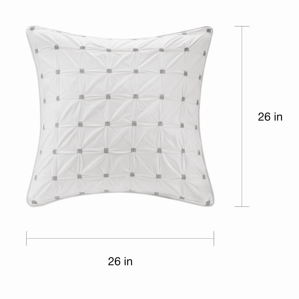 INK IVY Jane White Embroidered Tufted Cotton Percale 26 x 26-inch Euro Sham Hidden Zipper Closure
