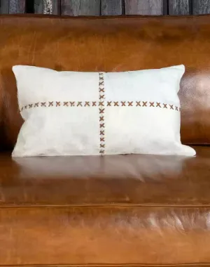 Ivory Stitched Cowhide Oblong Pillow storage cart, utility cart