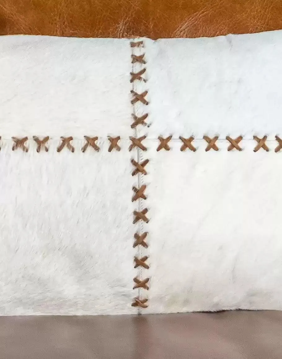 Ivory Stitched Cowhide Oblong Pillow