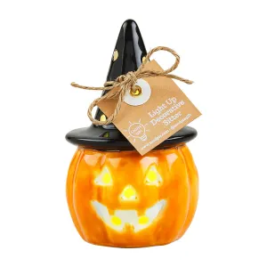 Jack-O-Lantern with Witch Hat Light-Up Sitter Figurine Decorative Mirror,Home Decor Mirror