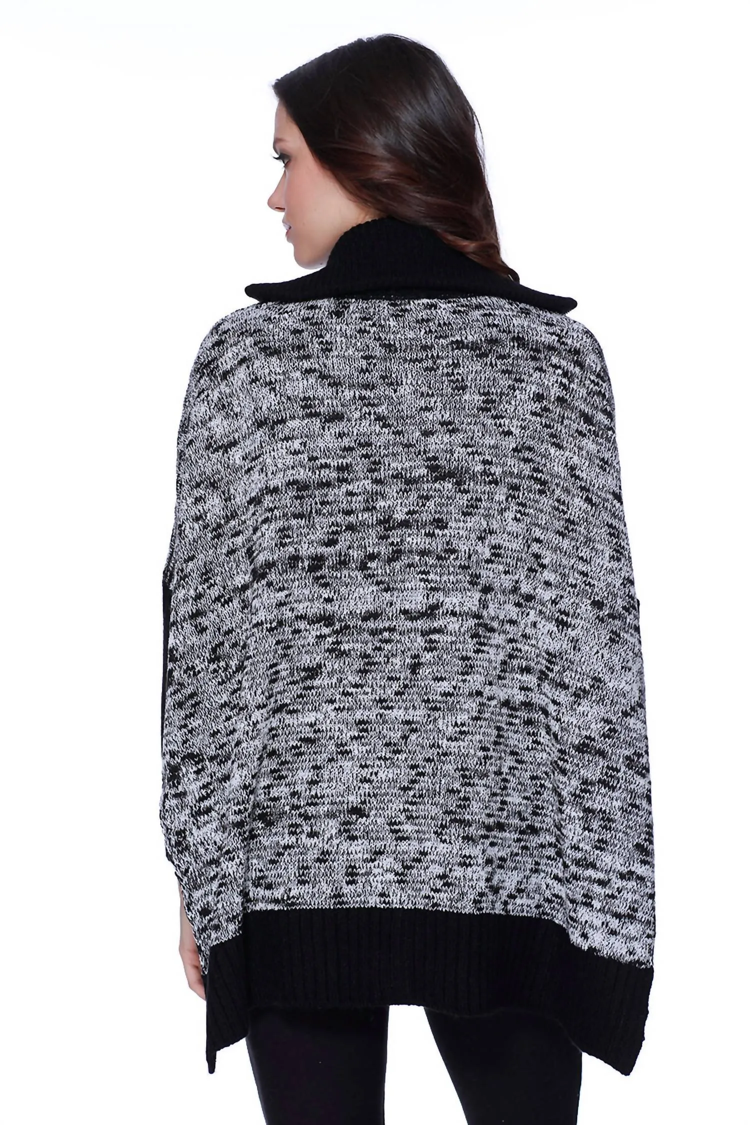 Jackie Tweed Sweater Poncho In Black/white