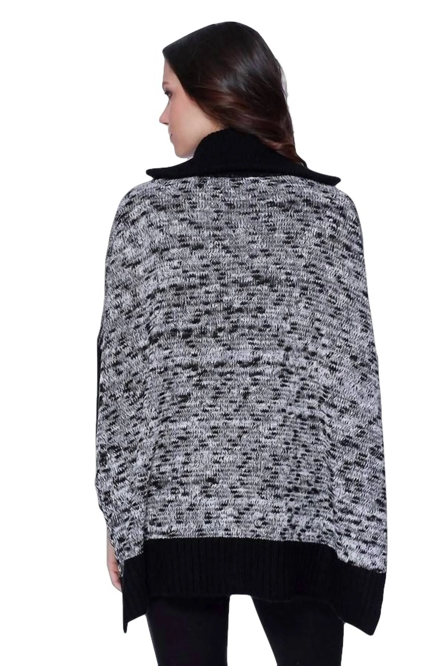 Jackie Tweed Sweater Poncho In Black/white