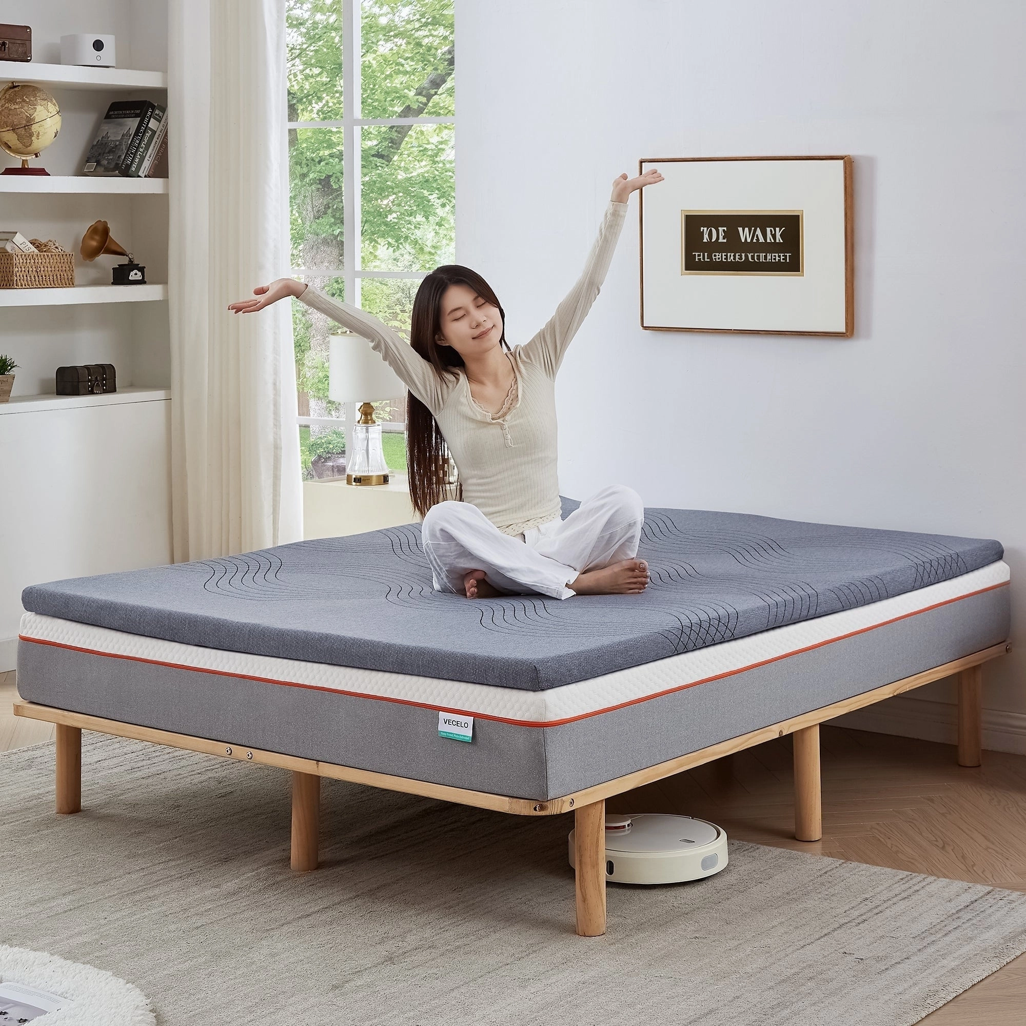 Javlergo 2 Inch/4 Inch Mattress Topper, Comfort Memory Foam Bed Topper with Removable Washable Cover, Gray - N/A