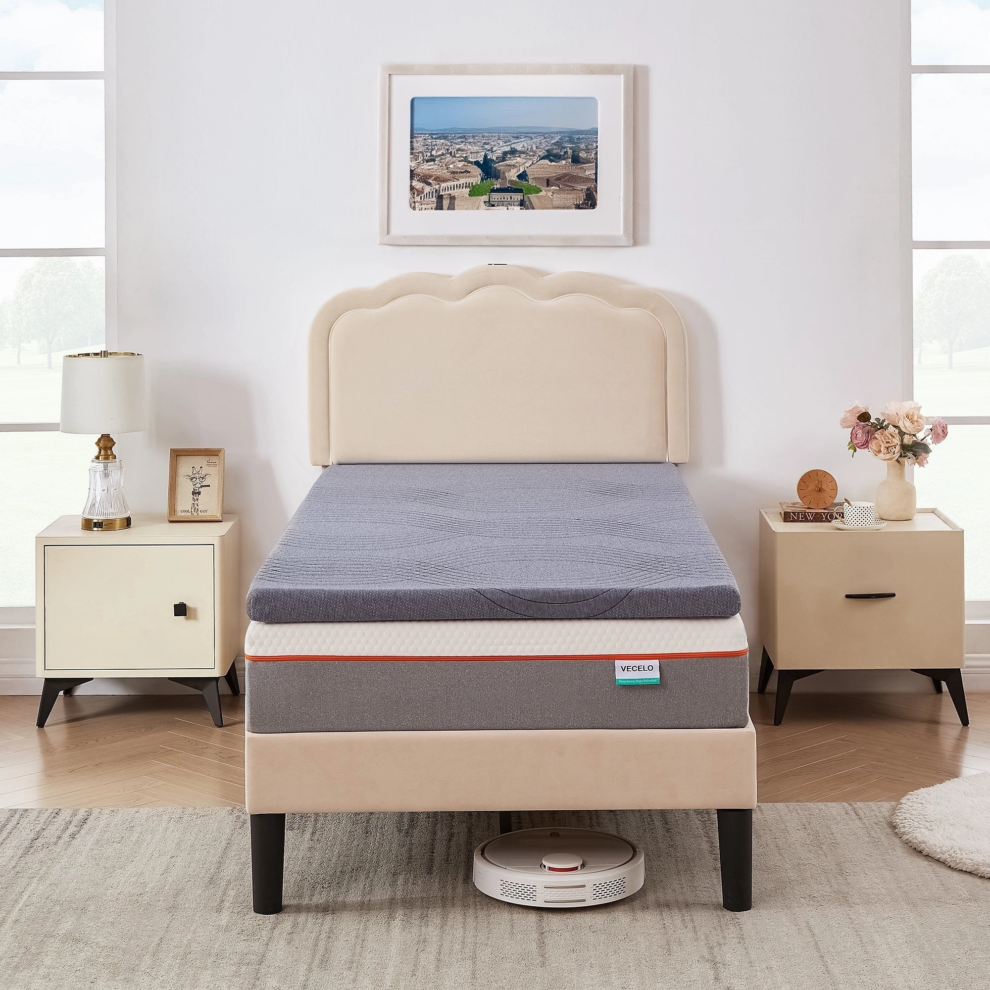 Javlergo 2 Inch/4 Inch Mattress Topper, Comfort Memory Foam Bed Topper with Removable Washable Cover, Gray - N/A