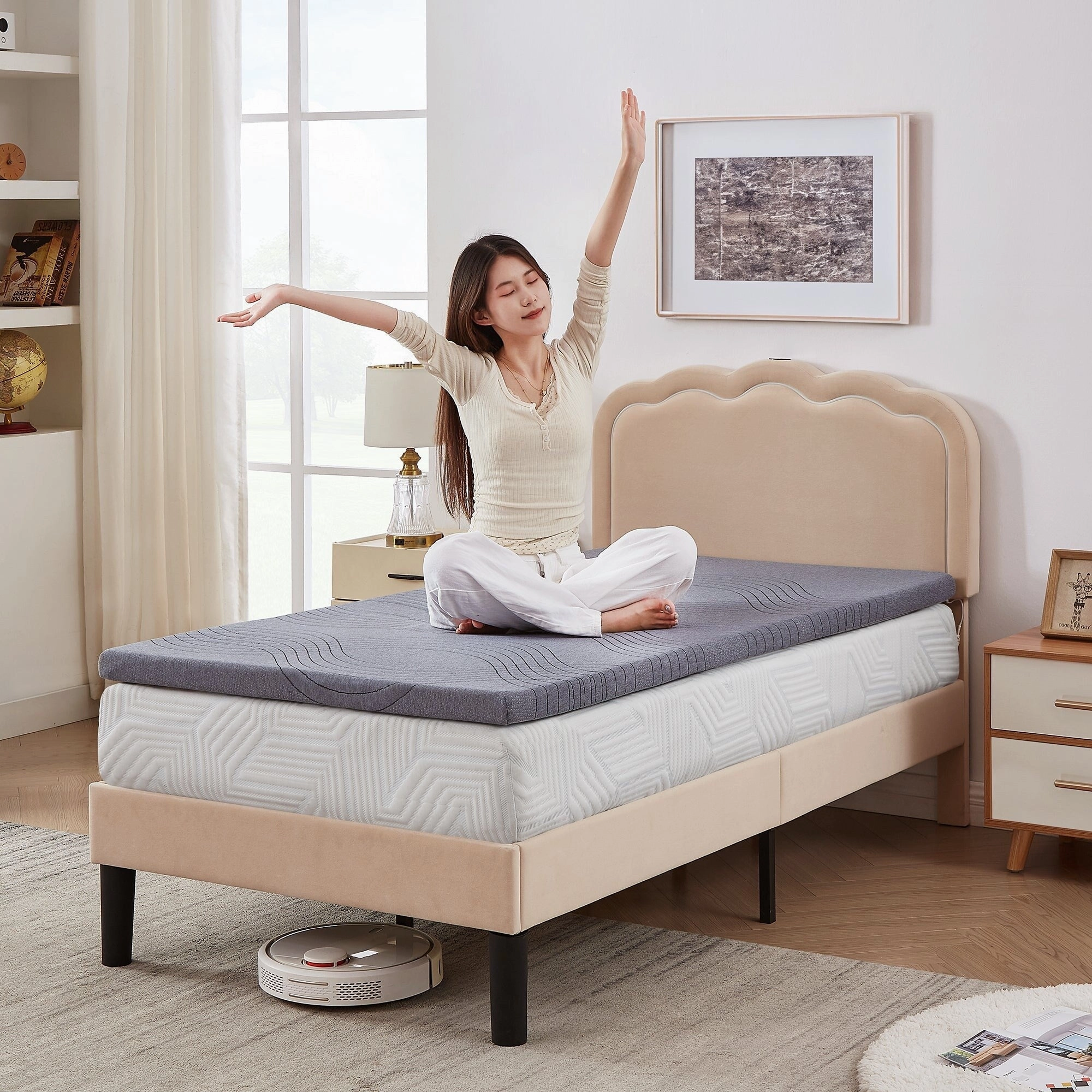Javlergo 2 Inch/4 Inch Mattress Topper, Comfort Memory Foam Bed Topper with Removable Washable Cover, Gray - N/A