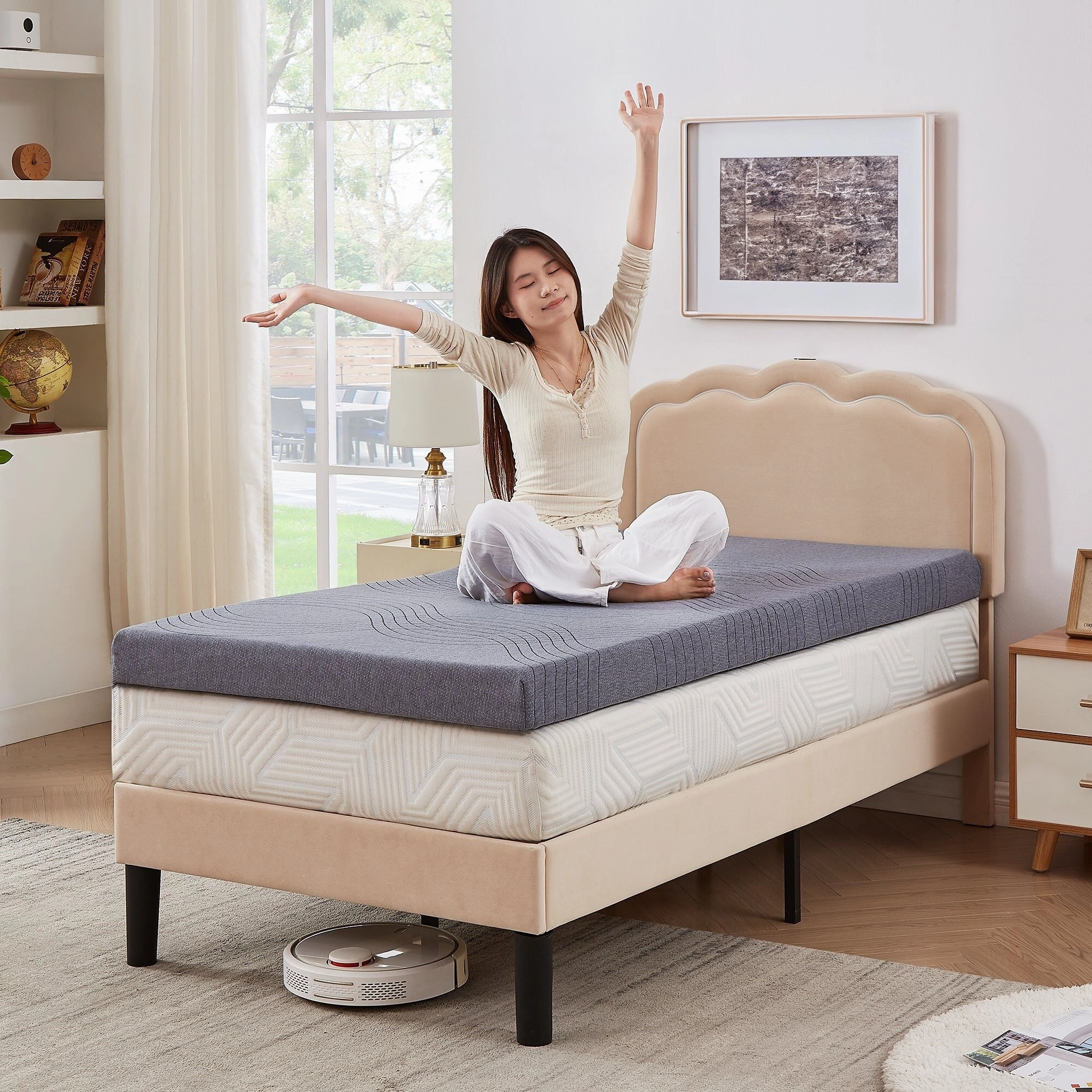 Javlergo 2 Inch/4 Inch Mattress Topper, Comfort Memory Foam Bed Topper with Removable Washable Cover, Gray - N/A