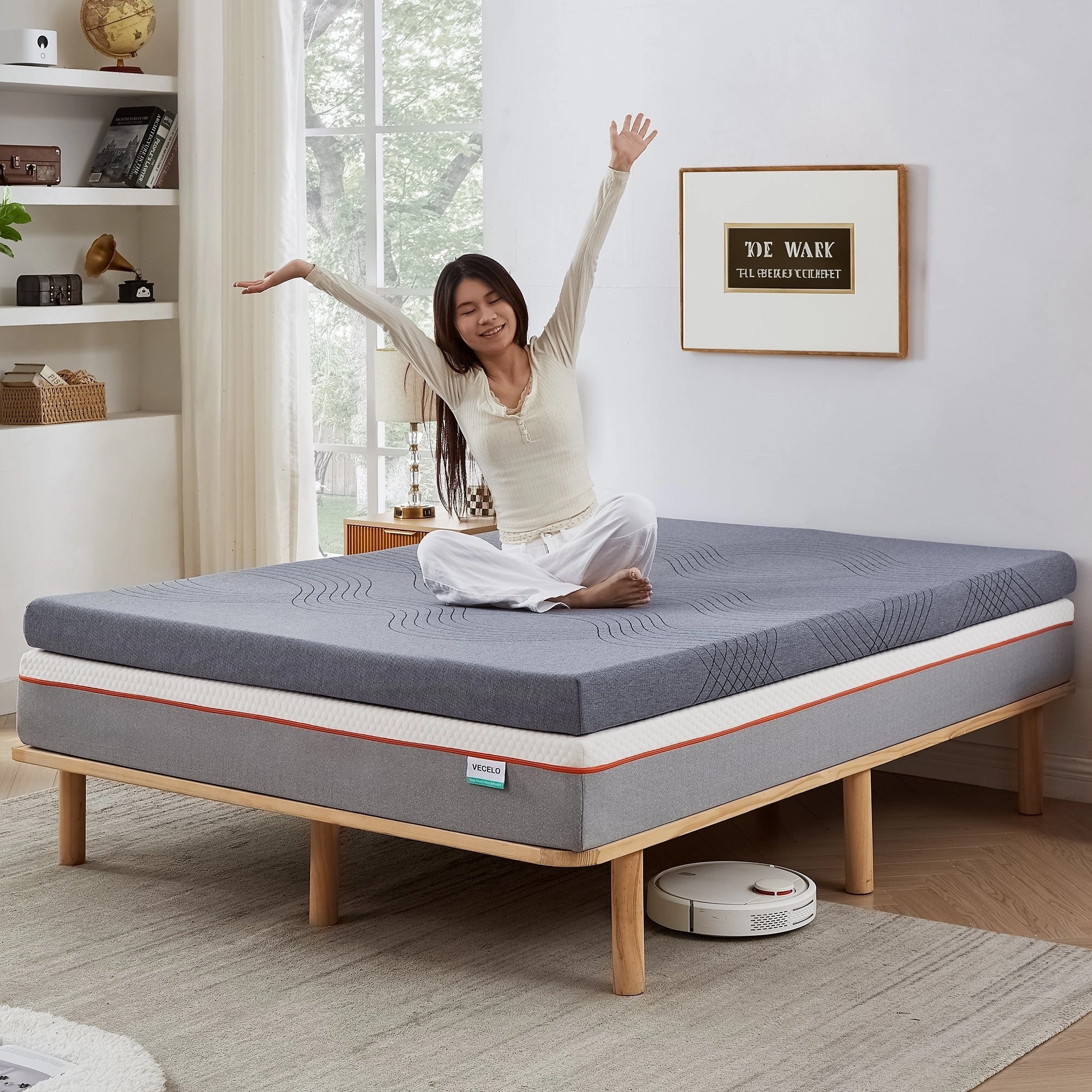 Javlergo 2 Inch/4 Inch Mattress Topper, Comfort Memory Foam Bed Topper with Removable Washable Cover, Gray - N/A