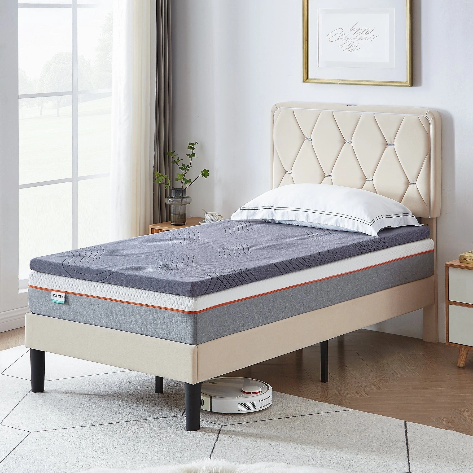 Javlergo 2 Inch/4 Inch Mattress Topper, Comfort Memory Foam Bed Topper with Removable Washable Cover, Gray - N/A
