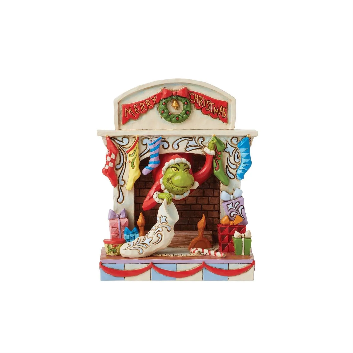 Jim Shore Dr. Seuss Grinch Peaking Out of Fireplace Decorative Mirror,Home Decor Mirror