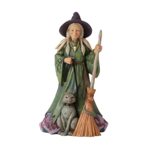 Jim Shore Halloween Witch with Cat Broom and Haunted House Scene Magic by the Moonlight Figurine Decorative Mirror,Home Decor Mirror