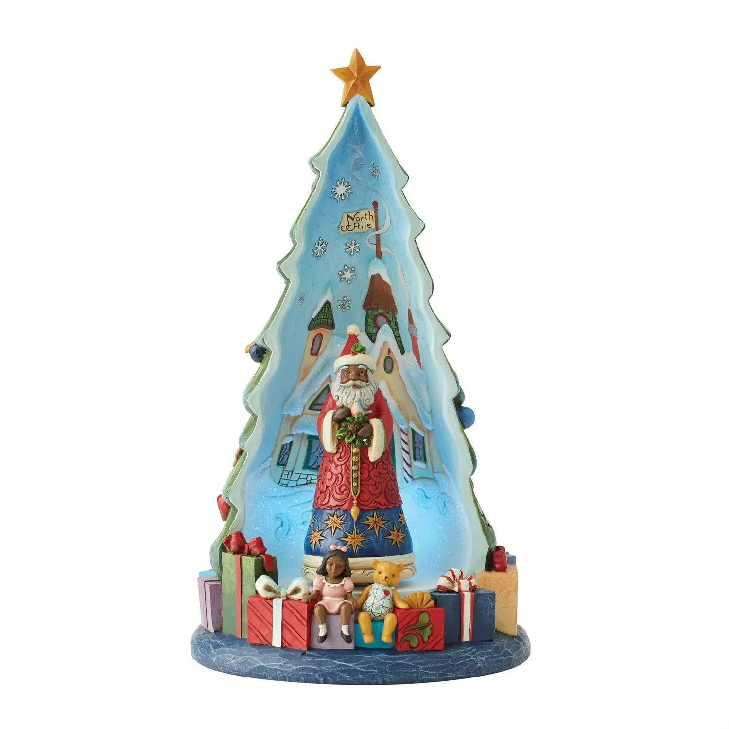 Jim Shore Heartwood Creek African American Lighted Santa in Tree Decorative Mirror,Home Decor Mirror