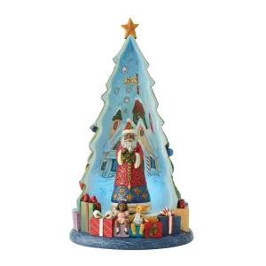 Jim Shore Heartwood Creek African American Lighted Santa in Tree Decorative Mirror,Home Decor Mirror