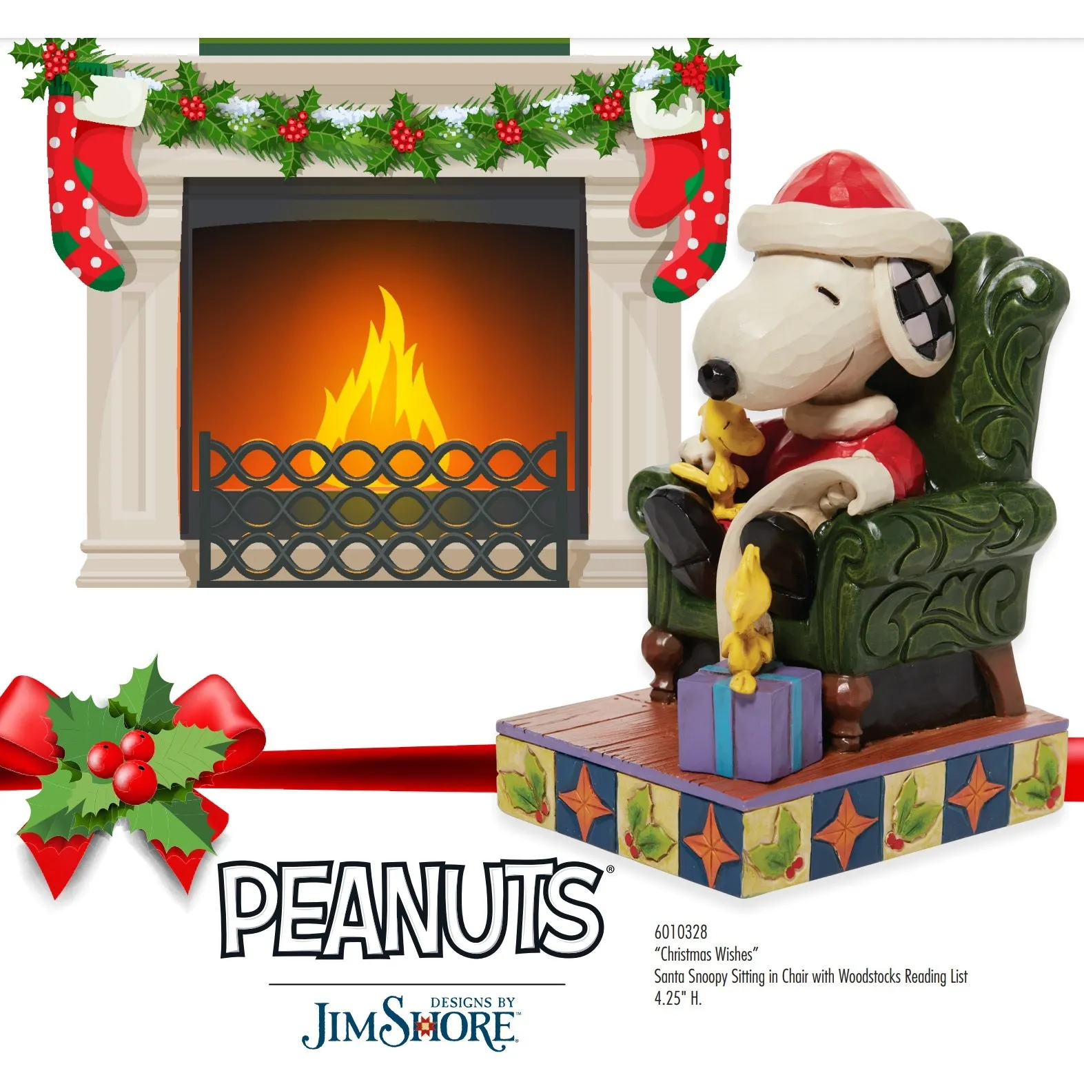 Jim Shore Peanuts Christmas Wishes Santa Snoopy in Chair Checking Off the List with Woodstocks Hallmark Exclusive Figurine Decorative Mirror,Home Decor Mirror