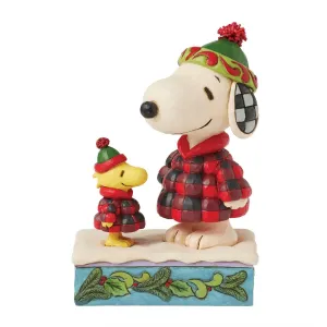 Jim Shore Peanuts Snoopy & Woodstock in Plaid Puffer Jacket 5.5" Figurine Decorative Mirror,Home Decor Mirror