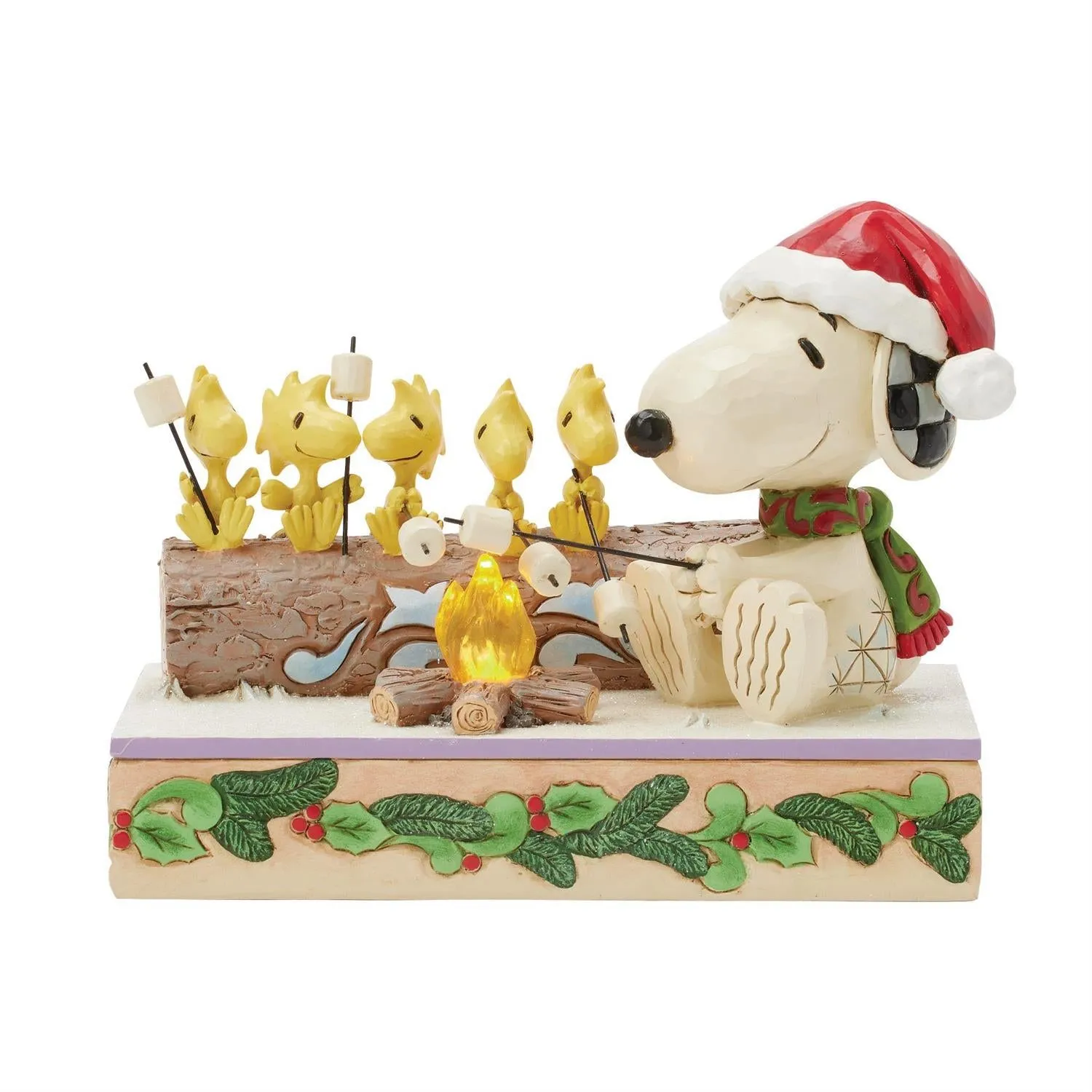 Jim Shore Peanuts Snoopy & Woodstock Roasting Marshmallows Over Light Up Camp Fire 5" Figurine Decorative Mirror,Home Decor Mirror